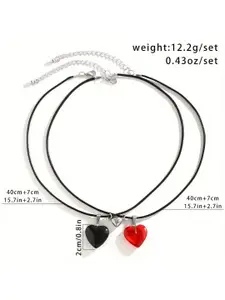 DIVASTRI Set Of 2 Stainless Steel Artificial Stone Heart Shaped Pendants With Chains