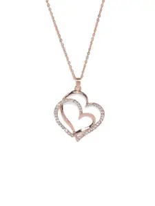 OOMPH Cubic Zirconia Studded Heart Shaped Pendant with Chains