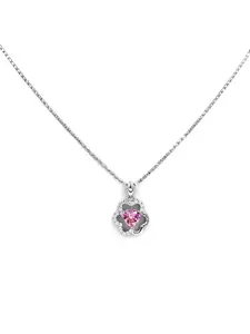 Satlaa 925 Sterling Silver Rhodium-Plated Stones Studded Floral Pendant With Chain