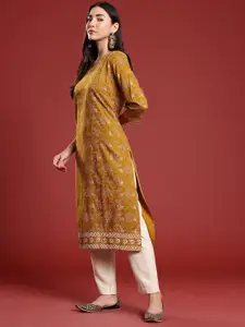 Anouk Ethnic Motifs Print Pure Cotton Straight Kurta