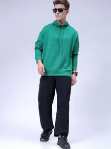 The Indian Garage Co. Men Oversized Self Design Cowl Neck Sweatshirt