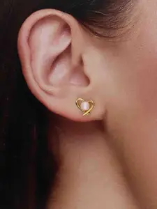 KAI JEWEL 92.5 Sterling Silver Gold-Plated Beaded Heart Shaped Minimalistic Studs