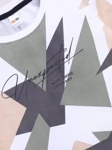 LITTLE NINJA Boys Geometric Printed Round Neck Cotton T-shirt