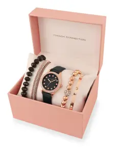 French Connection Women Embellished Analogue Watch FCW15BBL Gift Set