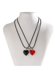 MEENAZ Silver-Plated Cubic Zirconia Stones-Studded Diamond Shaped Pendants with Chains