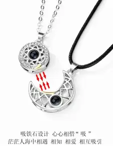 DIVASTRI Set Of 2 Gold-Plated Cubic Zirconia Studded Stainless Steel Pendants With Chains