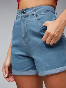 DOLCE CRUDO Women Relaxed Fit Mid-Rise Denim Shorts