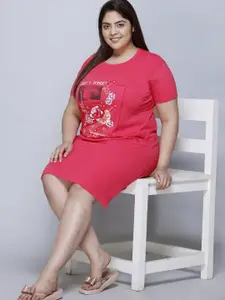 IN Love Women Plus Size Pack of 2 Printed Cotton T-shirt Nightdress
