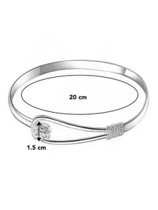 Peora Silver-Plated Cubic Zirconia Studded Wraparound Bracelet With Red Rose