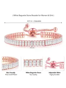 Peora  Rose Gold Plated Cubic Zirconia Studded Wraparound Bracelet With Red Rose