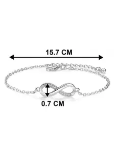 Peora Silver-Plated Cubic Zirconia Studded Wraparound Bracelet With Red Rose