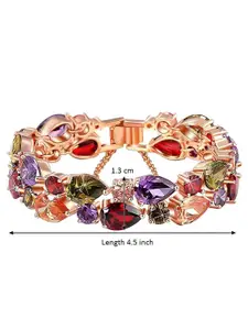 Peora Rose Gold-Plated Crystals Studded Wraparound Bracelet With Red Rose