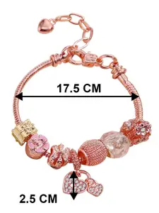 Peora Rose Gold-Plated Cubic Zirconia Studded Charm Bracelet