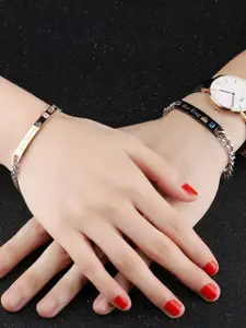 Peora Silver-Plated Cubic Zirconia Studded Wraparound Bracelet With Red Rose