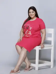 IN Love Women Pack of 2 Plus Size Front Printed Cotton Nightdress