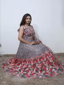 Wavy Collection Floral Embroidered Mirror Work Ready to Wear Lehenga & Blouse With Dupatta