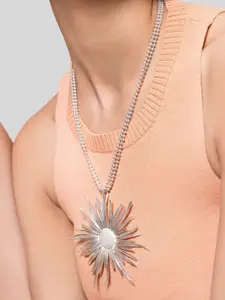 House of Pehr Silver Plated Modern Sunflower Design Ra Pendant Necklace