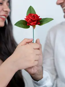 Peora Rose Gold-Plated Cubic Zirconia Studded Wraparound Bracelet With Red Rose