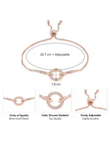 Peora Rose Gold-Plated Cubic Zirconia Studded Wraparound Bracelet With Red Rose