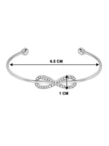 Peora Silver-Plated Cubic Zirconia Studded Kada Bracelet With Red Rose