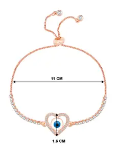 Peora Rose Gold-Plated Cubic Zirconia Studded Wraparound Bracelet With Red Rose