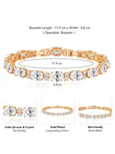 Peora Gold-Plated Cubic Zirconia Studded Wraparound Bracelet With Red Rose