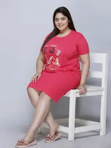 IN Love Pack of 2 Women Plus Size Front Printed Cotton Nighty Chemise