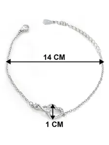 Peora Silver-Plated Cubic Zirconia Studded Link Bracelet With Red Rose