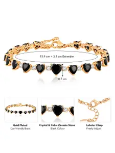 Peora Gold-Plated Cubic Zirconia Studded Wraparound Adjustable Bracelet With Red Rose