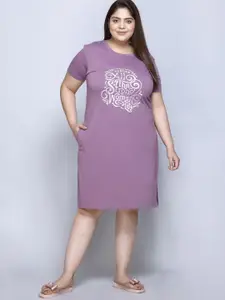 IN Love Pack of 2 Women Plus Size Front Printed Cotton Nighty Chemise