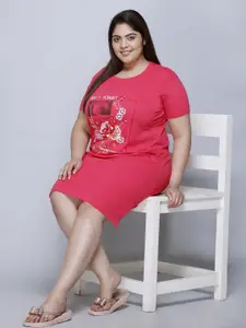 IN Love Pack of 2 Women Plus Size Front Printed Cotton Nighty Chemise