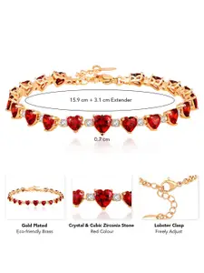 Peora Gold-Plated Cubic Zirconia Studded Link Bracelet With Red Rose