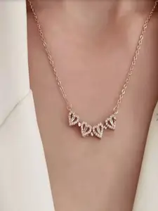 DressBerry Gold-Plated Cubic Zirconia Studded Floral Heart Shaped Pendants With Chains