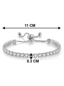 Peora Silver-Plated Cubic Zirconia Studded Wraparound Bracelet With Red Rose