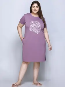 IN Love Pack of 2 Women Plus Size Front Printed Cotton Nighty Chemise