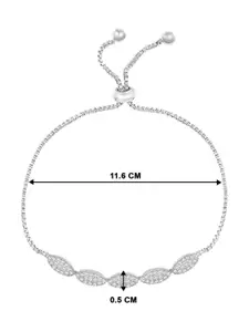 Peora Silver-Plated Cubic Zirconia Studded Wraparound Bracelet With Red Rose