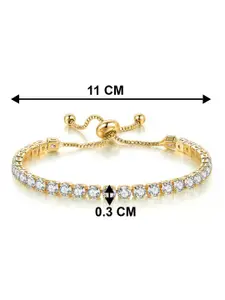 Peora Gold-Plated Cubic Zirconia Studded Wraparound Bracelet With Red Rose
