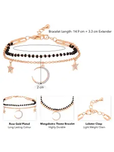 Peora Rose Gold-Plated Cubic Zirconia Studded Wraparound Bracelet With Red Rose
