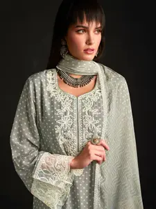 ODETTE Floral Embroidered  Semi-Stitched Dress Material