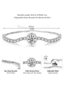 Peora Silver-Plated Cubic Zirconia Studded Wraparound Bracelet With Red Rose