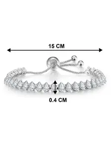 Peora Silver-Plated Cubic Zirconia Studded Wraparound Bracelet With Red Rose