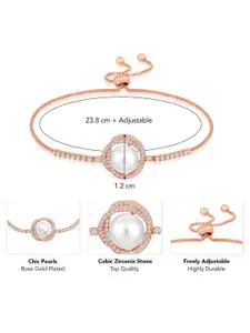 Peora Rose Gold-Plated Cubic Zirconia Studded Wraparound Bracelet With Red Rose