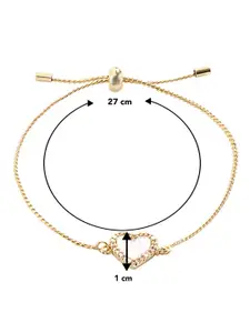 Peora Gold-Plated Cubic Zirconia Studded Wraparound Bracelet With Red Rose