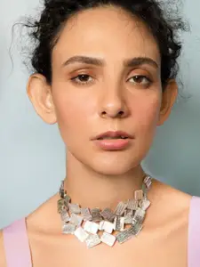 House of Pehr Silver Plated Statement Etched Necklace