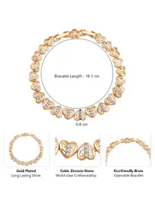 Peora Gold-Plated Cubic Zirconia Studded Wraparound Bracelet With Red Rose