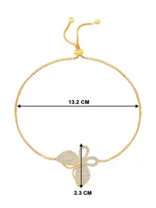 Peora Gold-Plated Cubic Zirconia Studded Wraparound Bracelet With Red Rose