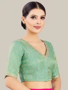 Studio Shringaar Embroidered V-Neck Readymade Saree Blouse