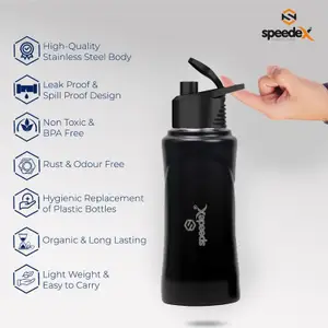 Speedex Black 3 Pieces Stainless Steel Water Bottle 500ml Each