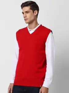 Peter England Casuals Men Solid V Neck Sleeveless Sweater Vest