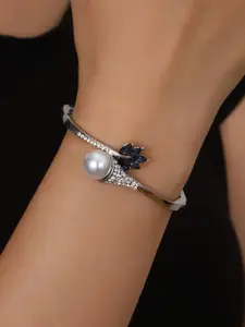Shining Diva Fashion Silver-Plated Crystals And Stones Studded Bangle-Style Bracelet